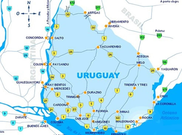 mapa carretero del uruguay